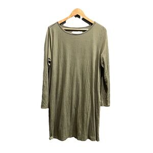Wool& Dark Green Long Sleeve Women's Merino Wool T-Shirt Dress Size Large